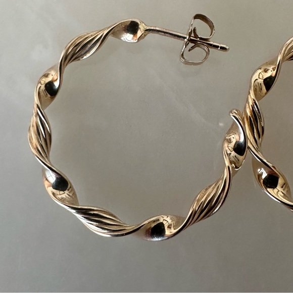 14k Solid Gold Twist Hoop Earrings - Picture 8 of 12